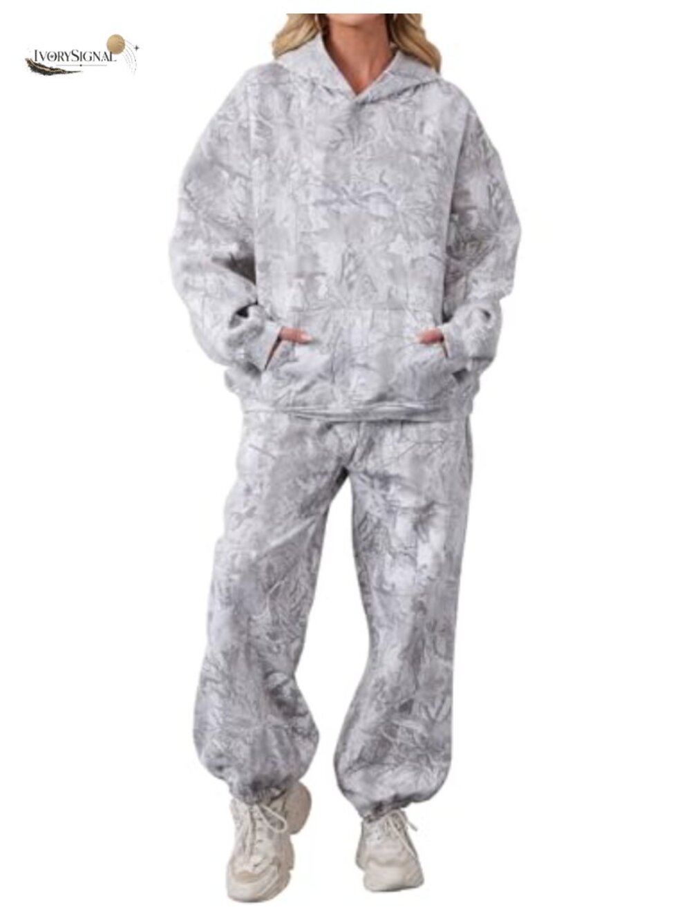 Camo Sweatsuit 2 Piece Women Fleece Lined Lounge Set Hoodie & Joggers Fall